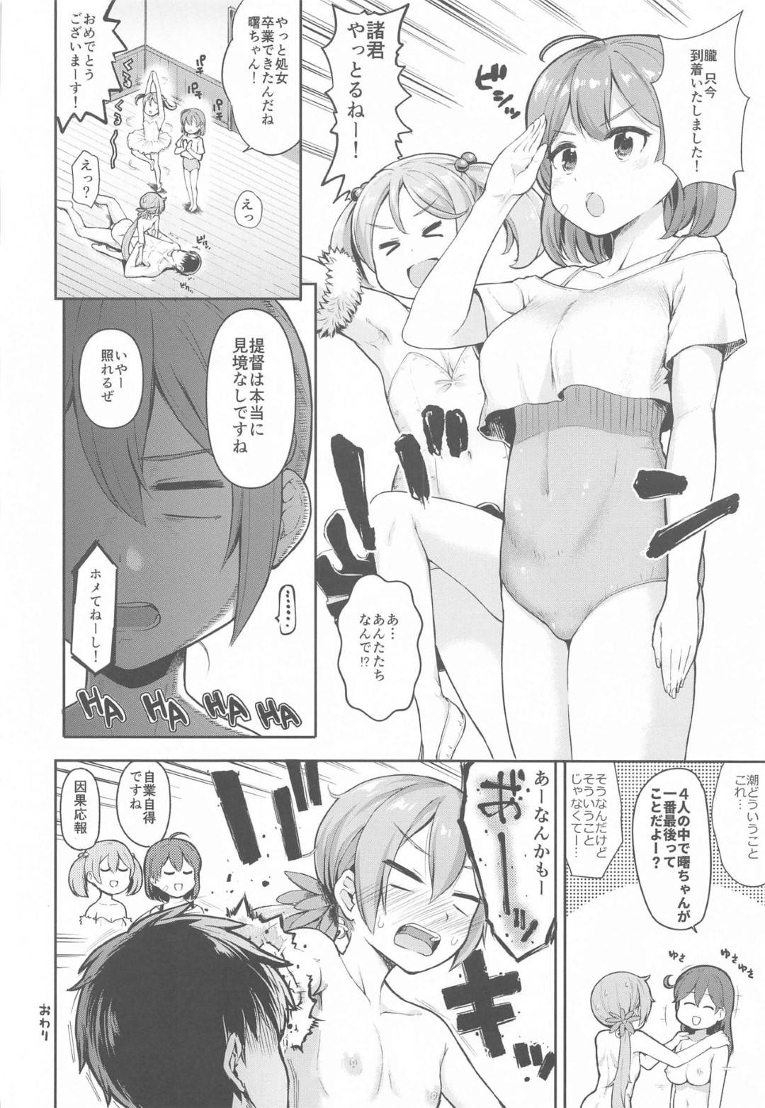 【エロ漫画】【エロ漫画】艦長の言いなりに従わざる負えない美少女JK…昼間に部屋に呼び出されて前戯までで焦らされ、夜にはヤリ部屋で二人で艦長のチンポの相手をする【河上康:艦娘洋舞演習～後編～】